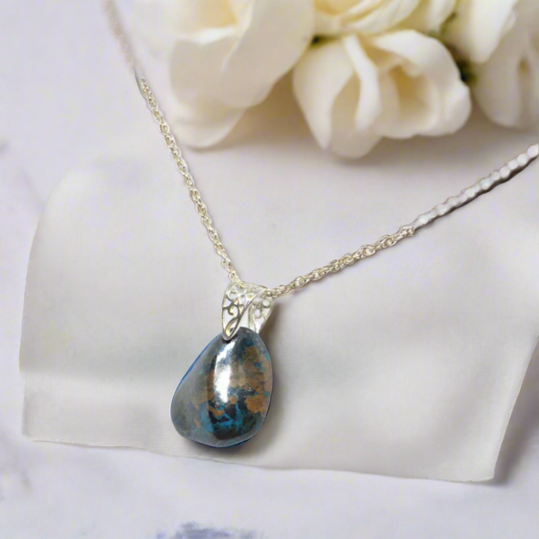 Azurite Gemstone Pendant with Sterling Silver Chain