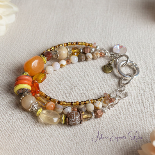 Sunstone and Quartz Multi Strand Bracelet